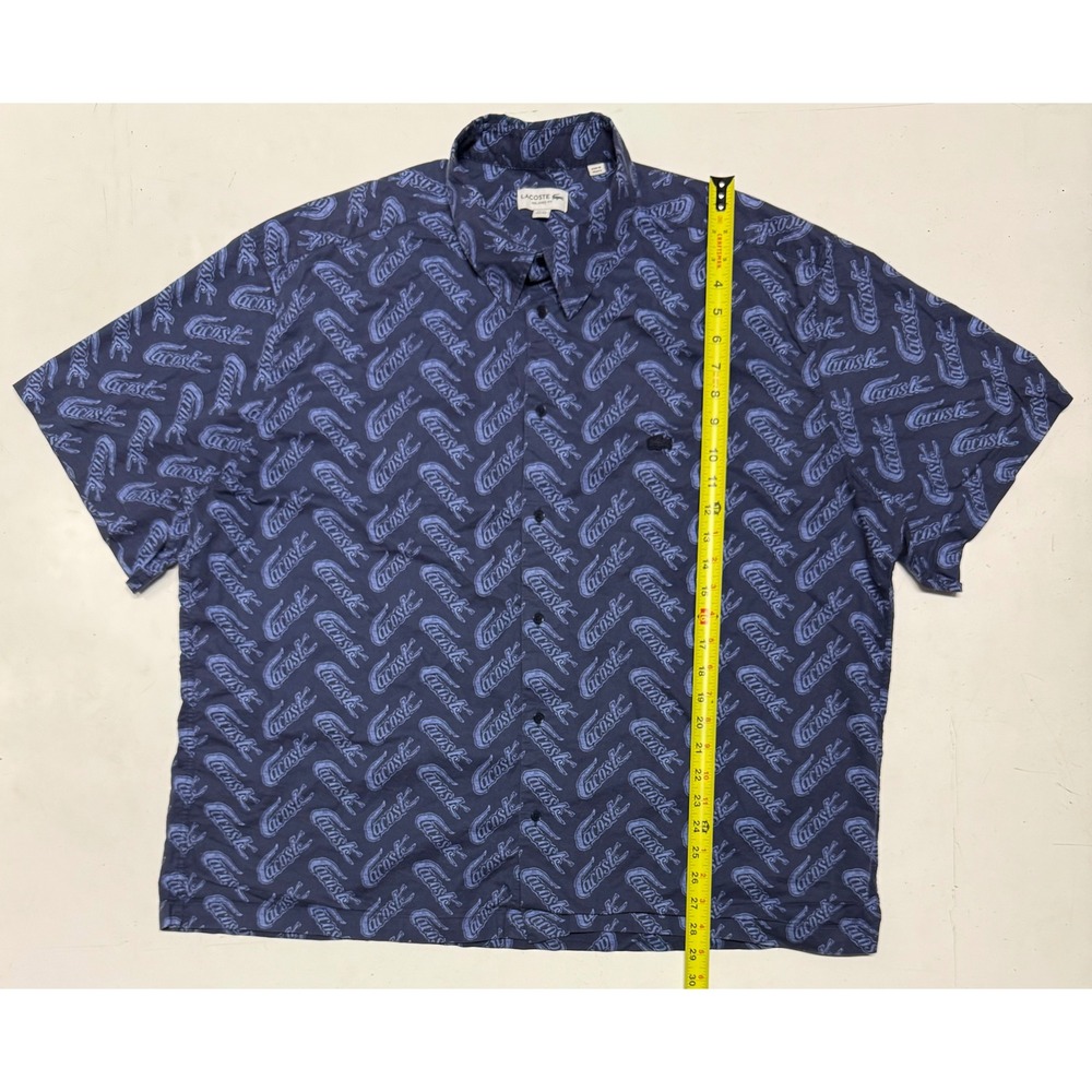 Lacoste Relaxed Fit 2XL Button Down Short Sleeve Logo Pattern Shirt